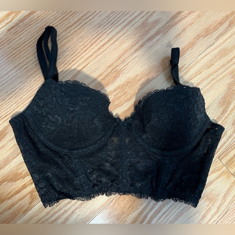 NWT Victoria’s Secret dream angels Demi bra, black lace, longline bustier